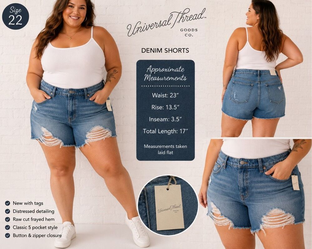 Universal Thread Size 22 Distressed Denim Cutoff Shorts NWT